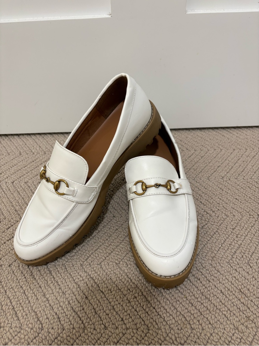 a new day White Leather Loafers with Gold Bit - Picture 1 of 8